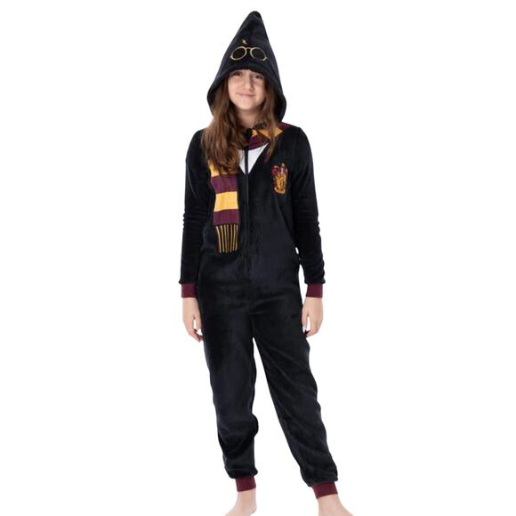Wizarding World Harry Potter Fleece One Piece Pajamas Hooded Gryffindor Kids 10 - Picture 1 of 10